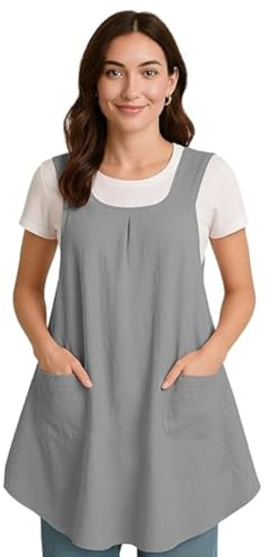 Osmond Cotton& Linen Apron with Pocket–Japanese Back for Gardening Painting Design Grey