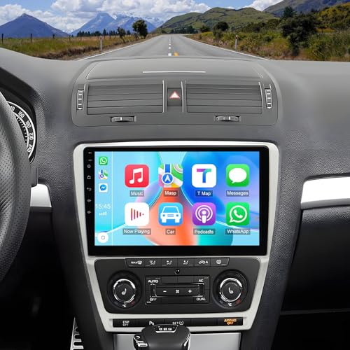 2+32G Android 14 Autoradio Navi Kompatibel für Skoda Octavia II 2004-2013 mit Carplay Android Auto 10 Zoll Touchscreen Auto Player Radio GPS Navigations Head Unit mit Bluetooth WLAN FM RDS SWC