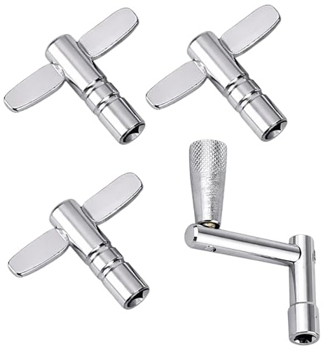 4 Stück Schlagzeugschlüssel – 1 Z-Typ und 3 T-Typ, Stimmschlüssel aus Metall, Tuning Keys für Schlagzeug, Trommel & Schlaginstrumente – Silber, professionelles Drum Key Set
