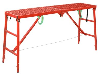 Cozyel Arbeitsplattform Arbeitsbühne Leiter Bis 350kg Höhenverstellbar 75-110cm, Klappbare Tragbare Gerüst Arbeitsgerüst, Arbeitsbühne mit Plattform Werkbank Klappleiter für Haus & Werkstatt, Rot