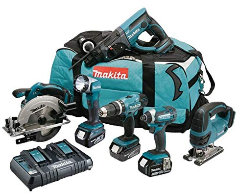 Makita DLX6068PT - Kit combinato LXT da 18 V agli ioni di litio, 6 pezzi, completo di 3 batterie agli ioni di litio da 5,0 Ah e caricatore fornito in una borsa resistente per il trasporto degli