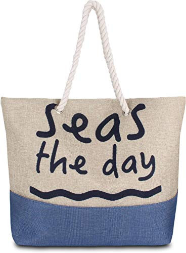 normani Strandtasche Schultertasche Handtasche Umhängetasche mit Sommer Design und großem Volumen Farbe Sea Blue