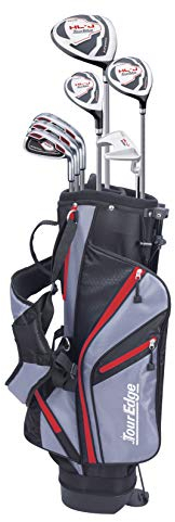 Tour Edge Unisex-Erwachsene, Linkshänder, Graphit, JLH HL-J Junior 5X2, Tasche, Rot, für 9-12 Jahre, 8-teiliges Set, Years