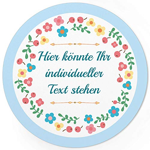 24 PERSONALISIERTE runde Etiketten mit Motiv: Hellblau Bunter Blumenkranz - Ihre Aufkleber online selbst gestaltet, ganz individuell