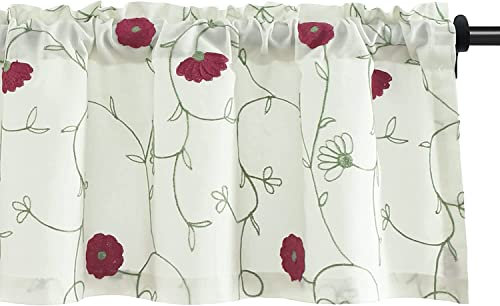 VOGOL - Cenefas de Cocina Bordadas Florales para Ventanas y cenefas de Lino para salón, Cortinas, para Ventanas pequeñas, 132 cm de Ancho x 45 cm de Largo, un Panel