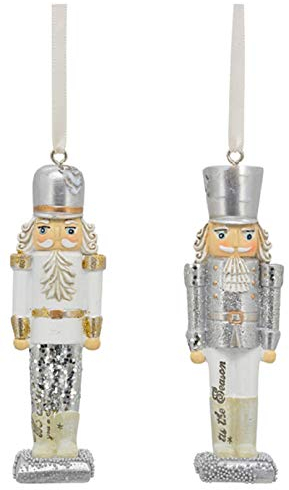 ETC dekorativer weihnachtlicher Deko-Anhänger Nußknacker in Silber-weiß mit Glitzer Preis für 2-er Set