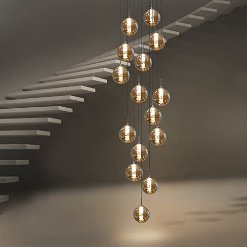 CBJKTX suspension table à manger suspension lustre réglable en hauteur suspension 15 flammes en verre cuisine salon lampe chambre lampe couloir lampe (ambre, 15 flammes)