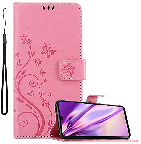 Cadorabo Hülle kompatibel mit Huawei P30 LITE Blumen Design aus Premium Kunst Leder Flip Klappbare Stoßfeste Magnetische [Standfunktion] [Kartenfächern] Cover Hülle für Huawei P30 LITE Tasche in Rosa