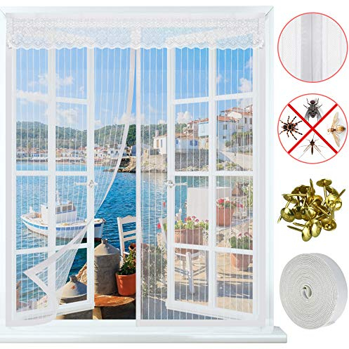 DECARETA Fliegengitter Fenster Magnet Weiss Mückenschutz Mückengitter Magnet 130 * 150cm Polyester Moskitonetz für Fenster Fensternetz Magnetisch mit Klettverschluss Fenstervorhang für Fenster