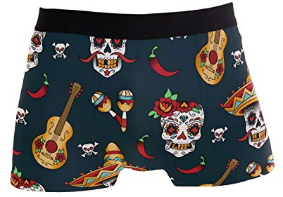 Linomo Men's Boxer Briefs Mexican Sugar Skull Guitar Boxers Shorts Underwear Underpants
