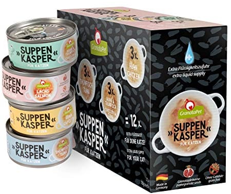 GranataPet Suppenkasper Multipack, Snacks für Katzen, Suppen gegen den kleinen Hunger, Leckerchen für extra Flüssigkeitszufuhr, Katzenfutter ohne Getreide & ohne Zuckerzusätze, 12 x 70 g