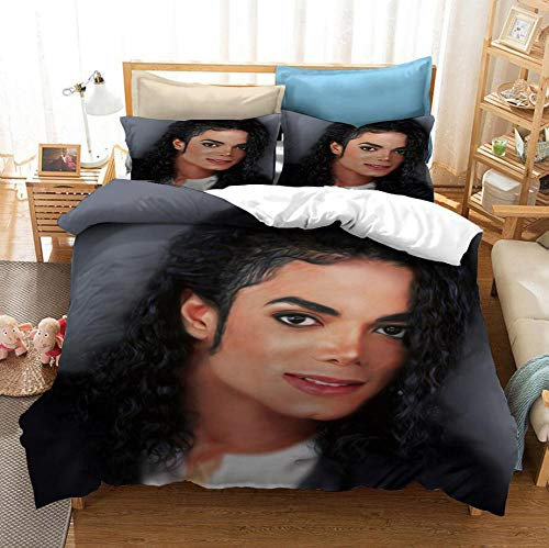 SDFWEWQ Bedruckter Bettbezug Grau 155x220 cm Michael Jackson 3 Teilig Bettwäsche-Set Super Weiche und Angenehme Modern Microfaser Hypoallergen Bettbezug mit Reißverschluss + 2 Kissenbezug 80x80cm