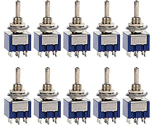ETOPARS 10 Piezas Azul Mini Interruptor de Palanca ON-ON 6A 125V / 3A 250V 6 Pines 2 Posiciones DPDT Miniatura Interruptor Coche Terminal Soldadura