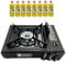 Portable Gas Cooker Camp Stove + 8 Butane Gas Canisters - For Outdoor Camping, Fishing, Cooking & BBQ | Premium Burner, Automatic Ignition & Heat Control, EN417 Compliant - Black Grill & Carry Case