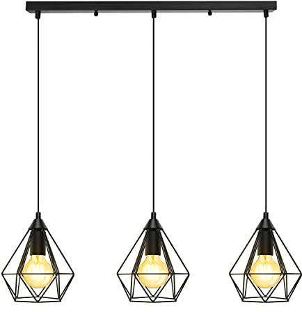 Aigostar Vintage 3 Flammige Pendelleuchte, E27 Retro Pendellampe, Industrielle Hängeleuchte Lampe Esstisch Schlafzimmer Wohnzimmer, Schwarz