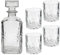 NAWA Home & Work - Juego de Decantador y Vasos para Whisky 5 Piezas | Elegante Vidrio Tallado | Sello Hermético de Silicona | Ideal para Regalo, Vidrio