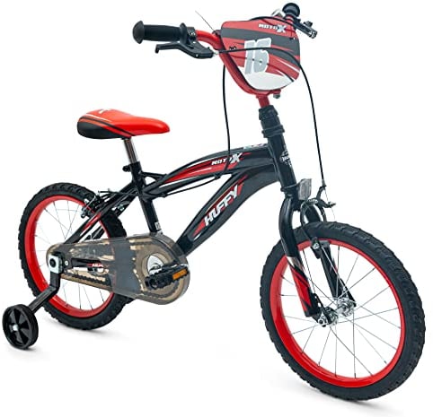 Huffy Unisex, Jugendliche Moto X 16 Zoll Kinderfahrrad Schwartz 5-6 Jahre Leichtes Schnellmontagerad Für Jungen und Mädchen + Stabilisatoren Bike, Schwarz, 40,6 cm