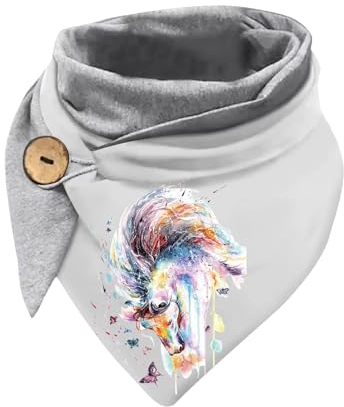 Hiseng Dreieckstuch Damen Winter Pferd Muster Dreiecksschal, Grau Warmer Damen Schals Knopf Ideal für Pferd Geschenke (150 x 70 cm)