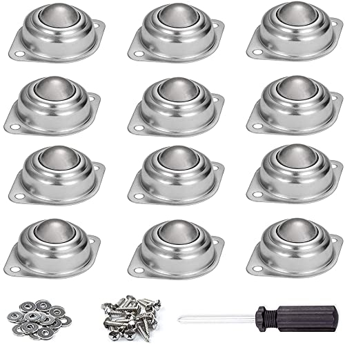 FuNiang 12 Stück Transfer Kugellager aus Edelstahl, mit Schraubendreher und 12 Schrauben für Möbel, Rollstuhl