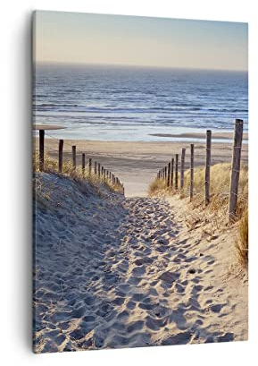 Bilder auf Leinwand Meer Strand Düne Leinwandbild mit Rahmen 50x70cm Wandbilder Dekoration Wohnzimmer Schlafzimmer Küche Deko Groß Wanddeko Bild Wand Kunstdruck Art Wall Decor Canvas PA50x70-3612