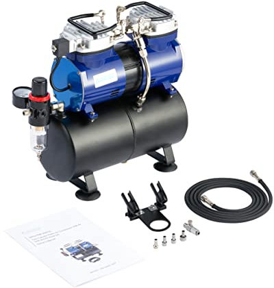 Hseng 1/3 HP Low Noise (47db) Air Compressor，with 3.5L Air Storage Tank for Airbrushing Dark Blue