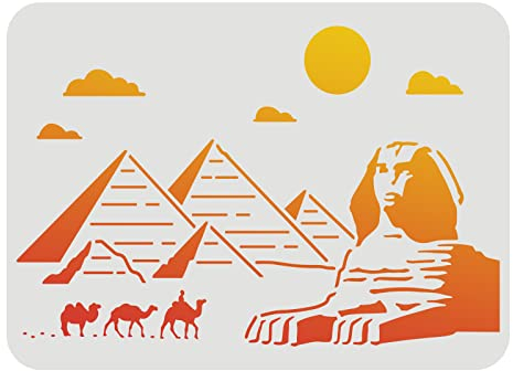 FINGERINSPIRE Ägyptische Pyramiden Schablonen 29,7x21cm Kamel Sphinx Zeichnung Malschablonen Wolke Sonne Muster Wandschablonen Wiederverwendbare Schablonen zum Malen auf Holz, Wand und Fliesen