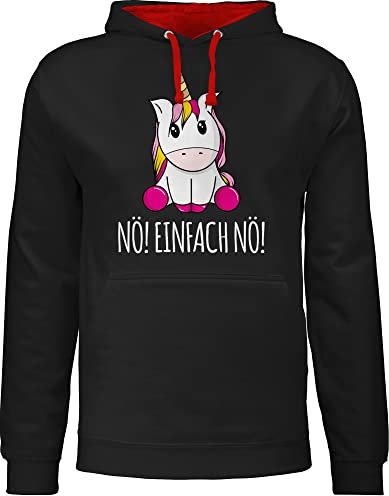 Shirtracer Pullover Herren Frauen Hoodie Kontrast zweifarbig - Einhörner - Damen - Nö Einfach Nö Einhorn - M - Schwarz/Rot - einhornpulli einhörnern no Pulli Kapuzenpullover mit Spruch Unicorns nö!