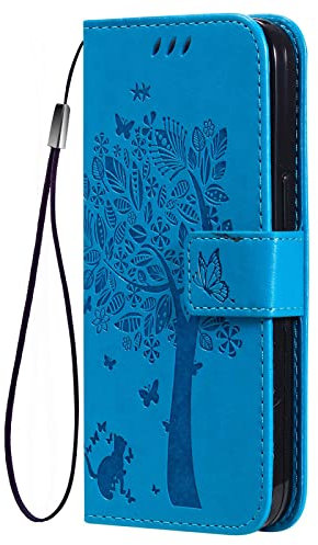 PEIYE Cover Pelle per Xiaomi Redmi 9AT / Redmi 9A, Portafoglio PU Pelle Slot Schede, Custodia Cavalletto Stile Libro Chiusura Magnetica, Flip Case -Blu
