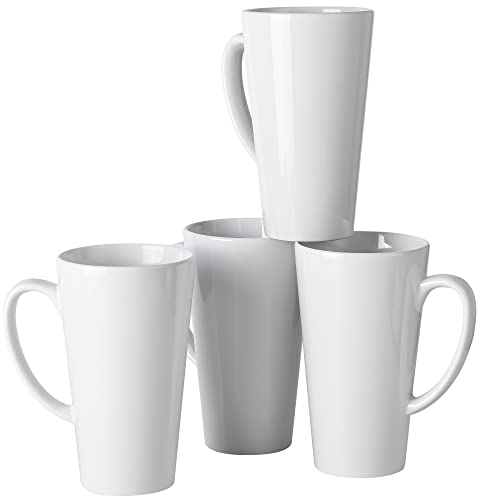 BYCNZB 16oz White Funnel Ceramic Tall Coffee Mugs for Coffee, Tea, Cocoa, Latte, Milk set of 4