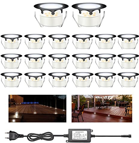YZGWZLD Bodeneinbaustrahler LED 20 Stück LED-Terrassen Einbaustrahler, IP67 wasserdicht Kaltes Weiß Ø45mm Deckenstrahler Außenleuchten für Küchentreppe Balkon Terrasse Garten Holzbrücke