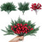 Künstlicher Kieferzweig & Künstliche rote Beeren Set, Künstliche Weihnachten Stechpalmenbeeren, Weihnachtsbaum gefälschte Grünpflücken für DIY Girlande Weihnachten Haus und Party Wand Tür Dekor, 3