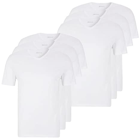 BOSS Herren Classic T-Shirts Kurzarm Shirts Pure Cotton V-Neck 3er Pack, Farbe:Weiß, Artikel:-100 White, Größe:M