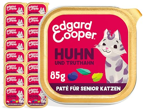 Edgard & Cooper Getreidefreie Huhn- und Truthahn-Paté für Senior-Katzen 16x85g, Frisches Fleisch &,Natürliche Zutaten