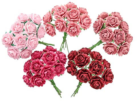 Handgefertigte Mini-Herzblüten Maulbeerpapier Rosen 18mm Maulbeerpapier Blumen Scrapbooking Hochzeit DIY Bastelbedarf Karte (Hochzeitston) 50 Stück