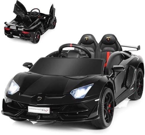 COSTWAY 12V Kids Electric Ride on Car with Remote Control, LED Lights, Horn, Music, Spring Suspension, Licensed Lamborghini Battery Powered Toy Vehicle for Boys and Girls (Black)