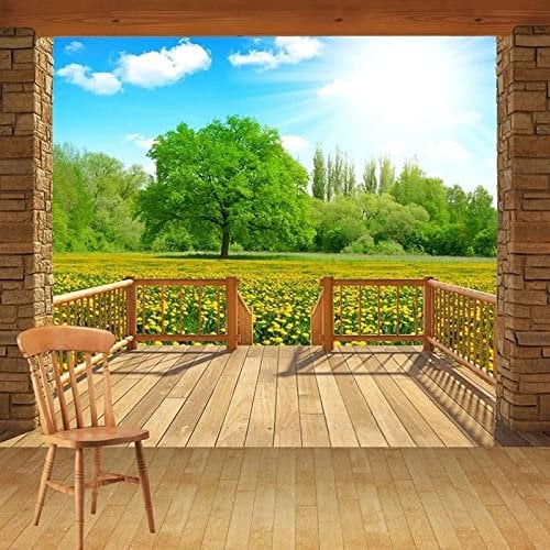 XTSWallpaper Vert Arbres Paysage 380X360Cm Papier Peint Photo 3D Optique Trompe L Oeil | Déco Mural Tableaux Muraux Photo Mural Décor Motif Poster Géant Stickers Muraux Optique Fond Effet