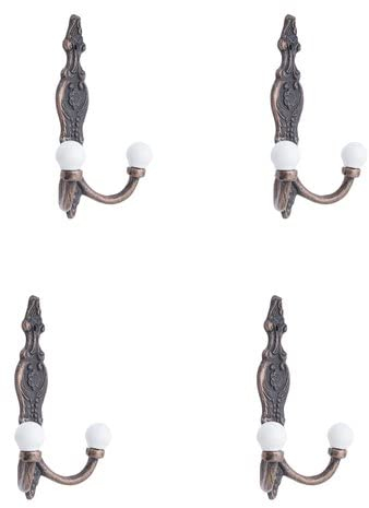 Knober 4 X Doppelhaken | Gardrobenhaken | Kleiderhaken | Vintage Stil Eisen | Antik Look | schwarze Keramikkugeln