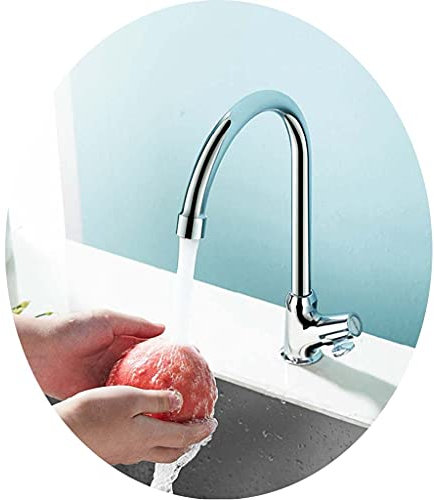 Spültischarmatur, Wasserhahn Wasserhahn Haushalt Badezimmer All-Kupfer Wasserhahn Single Kaltwasserhahn Drehwasserhahn Hauswasserhahn (Color : Silver, Size : 17.7 * 30.8c