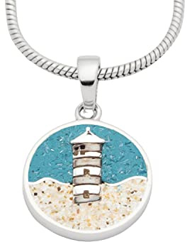 DUR Schmuck Anhänger PILSUMER LEUCHTTURM Steinsand/Strandsand, Silber 925/- rhodiniert (P4333)
