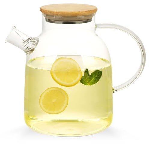 WHJY Clear Glass Teapot Glass Pots for Cooking on Stove Clear Teapots with Infuser for Loose tea, Kettle Teapot for Loose Leaf for Boiling Water - 60oz