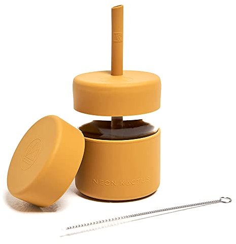 Neon Kactus Kids | Collezione di bicchieri e vaschette | Bicchiere con cannuccia da 236ml | Set completo | Adatto al forno a microonde | Senza BPA ed ecologico | Summer Sun