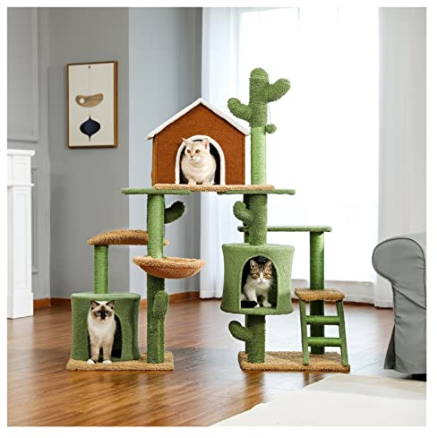 TONPOP 3-in-1-Kratzbaum-Kombination, Katzenturm mit Kratzbaum, niedliche Kaktus-Hausmöbel mit Condo Nest Pet Scratcher (D Talla ?nica)