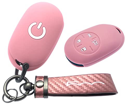 Nordecco - Custodia protettiva in silicone compatibile con Fiat Electric 500e 2022-2023 con portachiavi (cover rosa con portachiavi rosa)