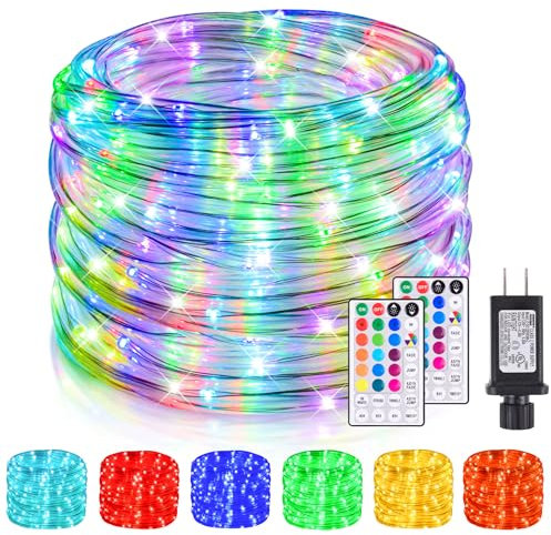 Nazuwke 99Ft LED Rope Lights Outdoor, 18 Colors Changing Fairy String Light Plug in with Remote, IP68 Waterproof 300 LEDs Multicolor Twinkle Christmas Lights for Bedroom Patio Halloween Holiday Decor