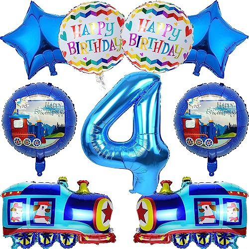 Zug Luftballons für den 4. Geburtstag - 9 Stück Dekoration Luftballons mit Helium Folienballon Set für Kinder