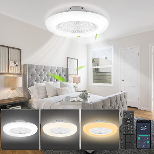 SWANEW Ventilatore da Soffitto con luce 80W, 55CM LED Dimmable Fan Light con Telecomando e APP, 6 Velocità, 3000-6500K, Modalità Estate e Inverno