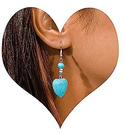 Atentuyi Boho Türkis Ohrringe Silber Vintage Türkis Ohrringe Herztropfen Ohrringe Herz Ohrringe Türkis Ohrringe Türkis Baumeln Ohrringe Schmuck Für Frauen Und Mädchen