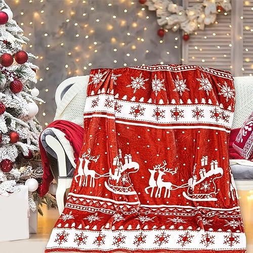 TSLBW Coperta Natalizia in Pile Sherpa 100 * 150 cm, Babbo Natale per Divano, Letto, Soggiorno (Rosso-B)