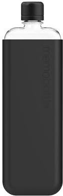 memobottle Paquete delgado (tinta negra) – 450 ml – Botella, funda y tapa de silicona | Botella de agua elegante, delgada y plana para bolsas y portátiles | Tritan sin BPA | Moderna, minimalista |