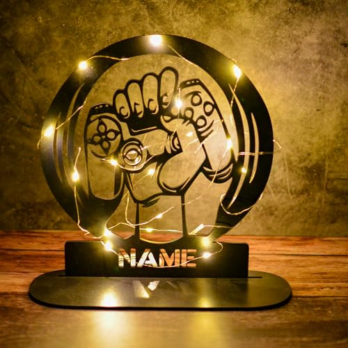 Controller in der Hand Gamer Led Tisch Deko Lampe Geschenke Tischdeko - personalisiert mit Namen Beleuchtung Nachtlicht Familie Bruder Schwester Mädchen Junge Mann Frau Freundin Freund family